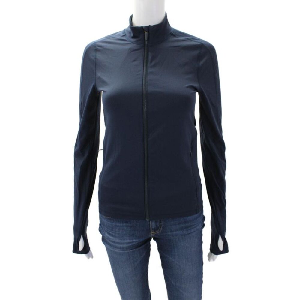 Bandier Womens Textured Lined Full Zip Athletic Jacket Navy Blue Size XS
